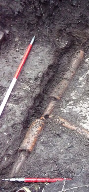 Excavated pipe work at Hornby Castle